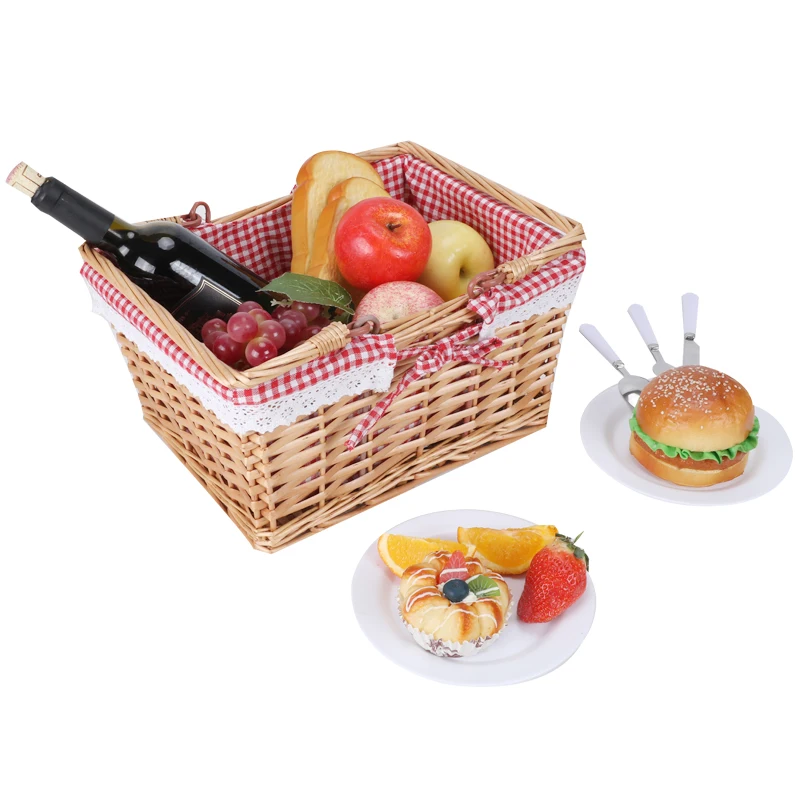 

2020 New Design Portable pink Food Storage Outdoor Mini Picnic Willow Wicker Gift Basket With Handle