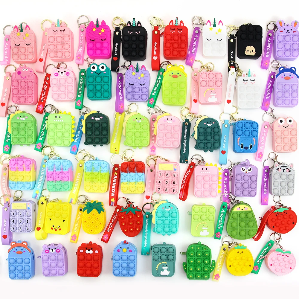 

40 Designs Decompression Bag Children Fidget Pencil Case Key Pendant Adults Cartoon Sensory Pushs Bubble Coin Purse