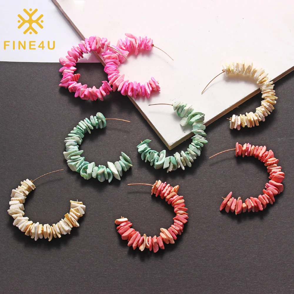 

Factory Wholesale Women Summer Trendy Jewelry Bohemian Handmade Irregular Shell Natural Stone Earrings