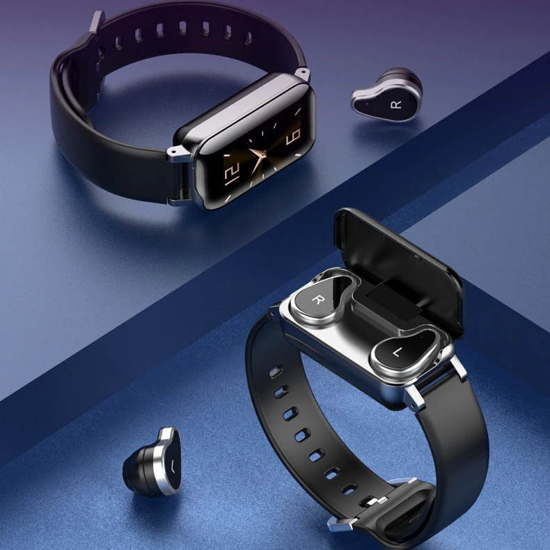 

Waterproof Heart Rate Blood Pressure monitor fitness tracker Sport music Smart watch earbuds with tws earphone for apple android