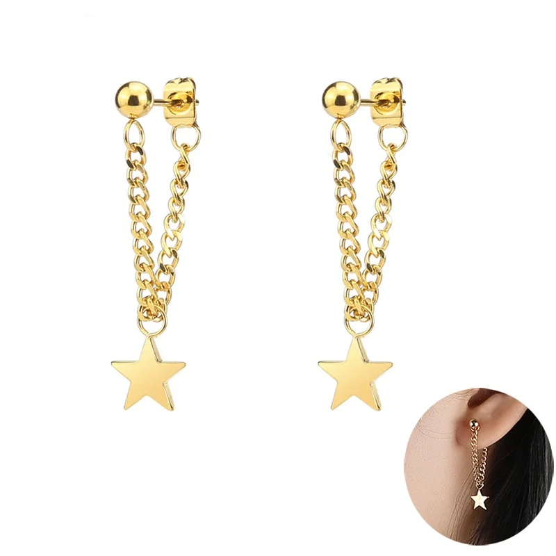 

Simple Star Huggie Chain Stud Hoop Earrings Women Stainless Steel Pendant Charm Earrings Personality Earring Engagement