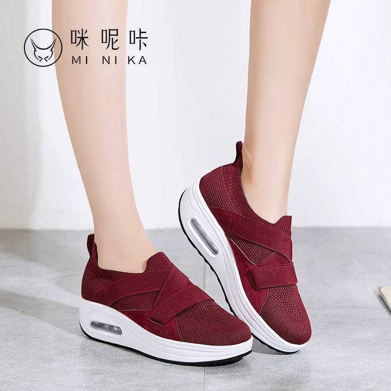 
Minika Hot Sale Women Platform Shoes Breathable Mesh Running Slip On Shoes Women Height Increasing Casual Shoes 