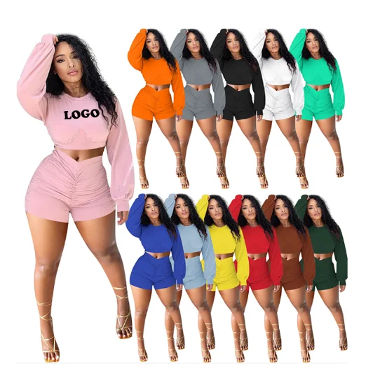 

Free Shipping Autumn/winter sports leisure two-piece set stacked shorts set wholesale, Customized color