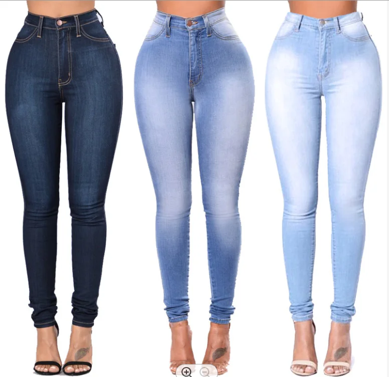 

S-3XL custom logo blue ripped jeans women's cheap shaping skinny denim pants Stretch fabrics