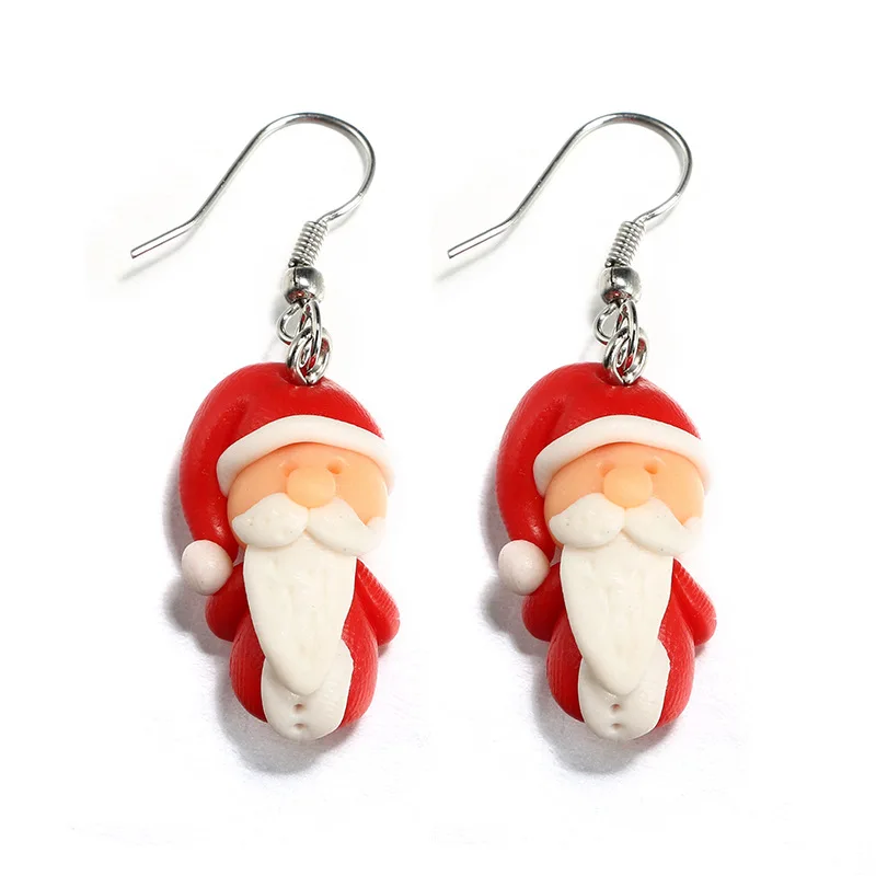 

Cute Soft Pottery Ear Studs Christmas Series Earrings Handmade Lifelike Santa Claus Earrings Father Christmas Decoration