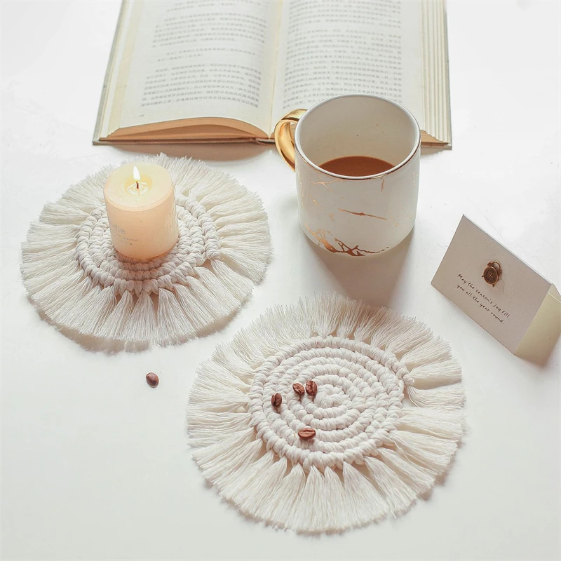 

Home Creative Cotton Braid Coaster Handmade Macrame Cup Cushion Bohemia Style Non-slip Cup Mat