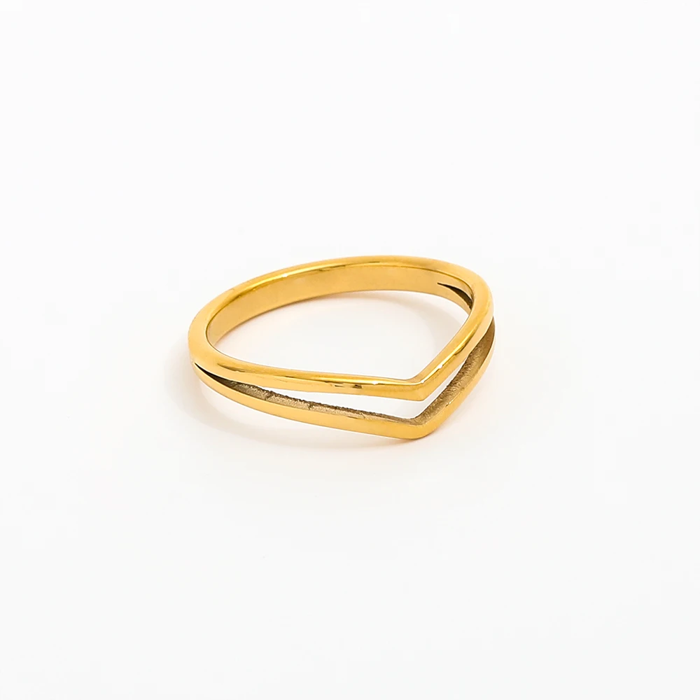 High End 18K Plain Gold Individuality Arrow Rings Stainless Steel Trendy Simple Gold Plated Jewelry