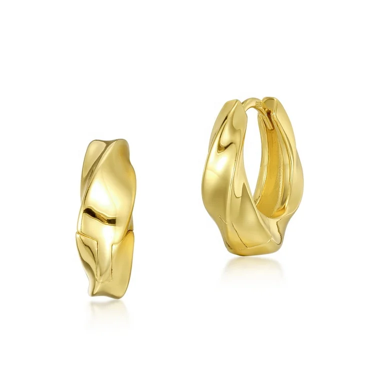 

Punk Jewelry 925 Sterling Silver Rope Twisted Hoop Earrings Gold Plated Minimalist Ladies Chunky Hoop Huggie Earrings