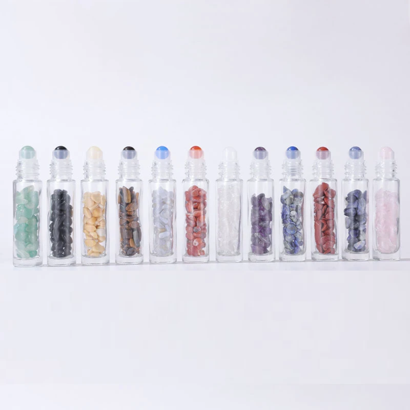 

Online customization roll on 10 ml roll on luxury essential oil bottles with colorful stone