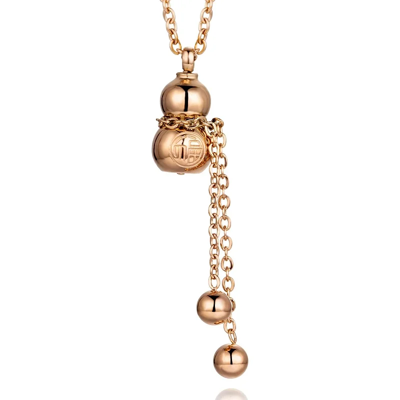 

Women Trendy Jewelry Rose Gold Stainless Steel Calabash Cucurbit Shape Pendant Tassels Necklace, Picture shows