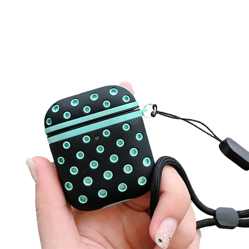 

Easy Open Close Dot Style Colorful Shockproof Protective Silicone Cover Case For Wireless Earphone, Black red,black yellow,black white,blue black