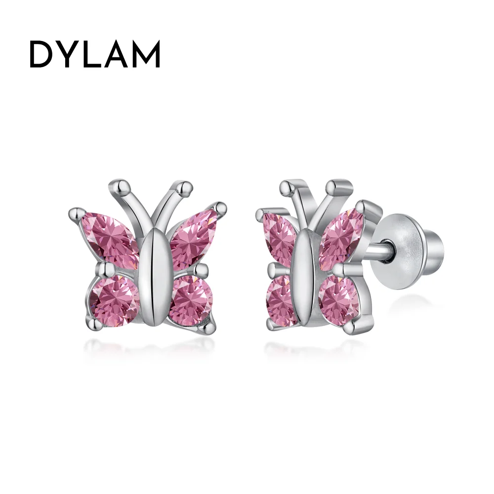 

Dylam Cute Tiny Hypoallergenic Nickel Free 925 Sterling Silver Kid Children Circle 5A Cubic Zirconia Butterfly Stud Earrings