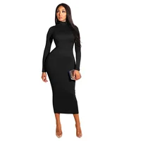 

Fashion Women Ladies Autumn Solid Color Sexy Turtleneck Long Sleeve Wrap Bodycon Maxi Dress