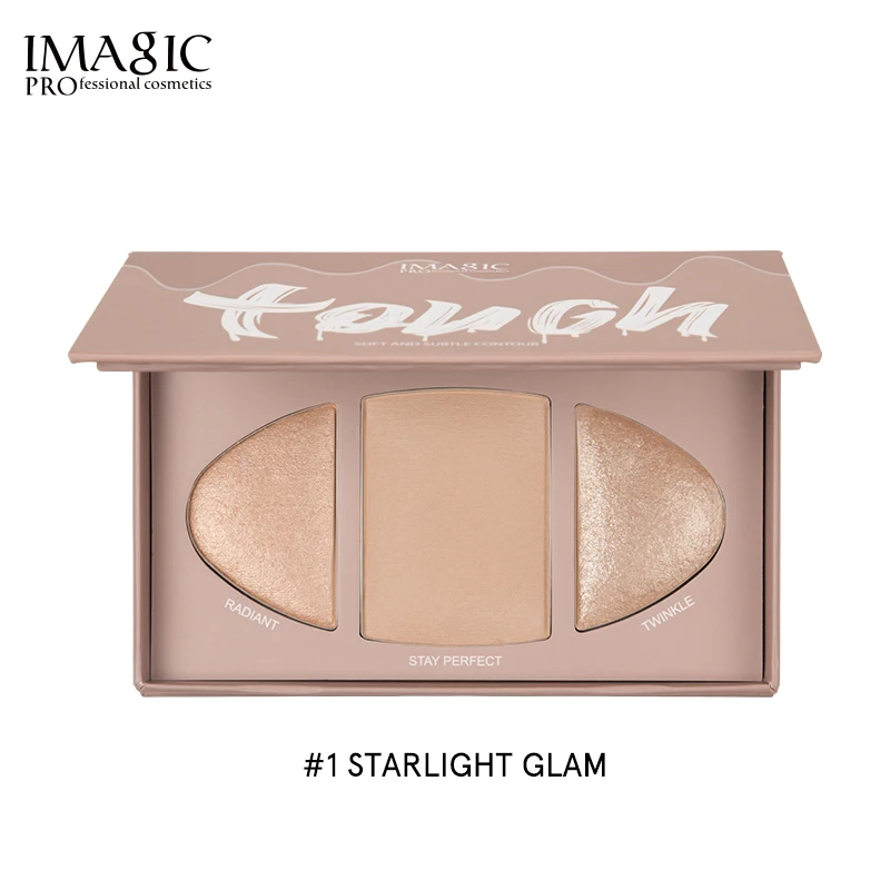 

IMAGIC Facial High Gloss Shimmer Powder Fluorescent Palette 3-Color Contour Bronzer Long-Lasting Brightening Glitter Cosmetic, 3 colors in one palette