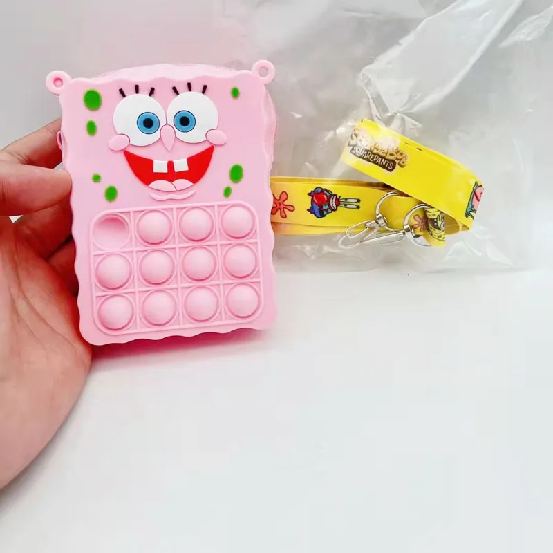 

children character push bubble fidget popit toy purses spongebob croc charms pop it shoulder bag kids spongebob pop it purse