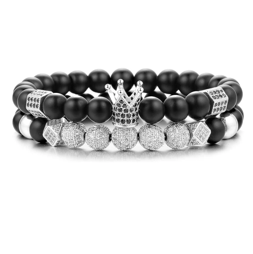 

8mm silver crown king bead men gold bracelet jewelry crown bracelets men silver stainless steel