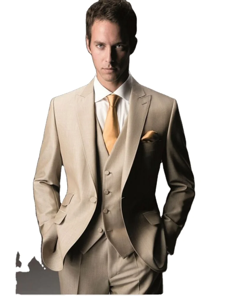 

Males Suit For Man One Button Formal Wearing Customized Groom Wedding Tuxedos (Jacket+Pants+Vest) WB066 Beige Men Suits, Default or custom