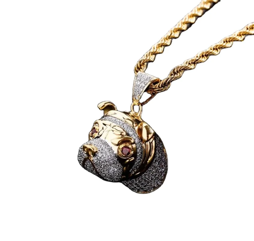 

New Pet Dog Gold Plated Micro Inlay Zircon Hip Hop men women Pendant Necklace, Two colors