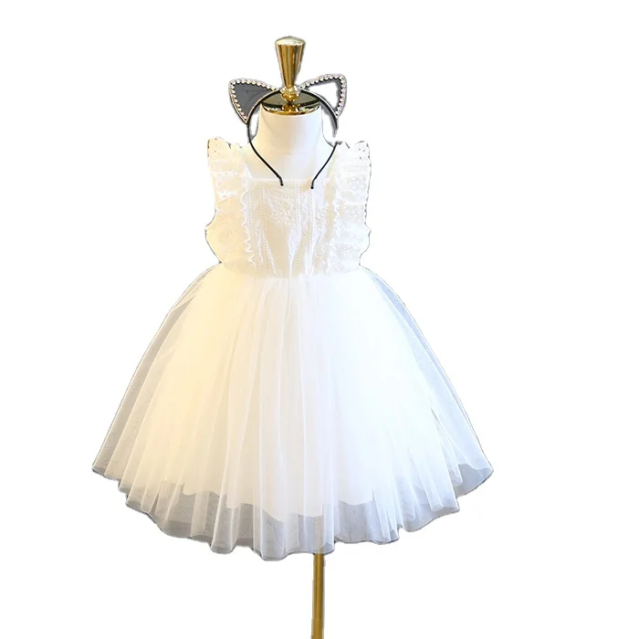 

2020 new hot selling fashion wholesale sleeveless white solid color korean summer princess kids children girl dress