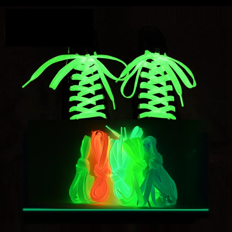 

New Hot Selling Luminous Shoelaces Flat Sneakers Canvas Shoelace Flash Party Glowing In The Dark Shoe Lace Fluorescent Shoelaces, Blue,white,pink,yellow,green