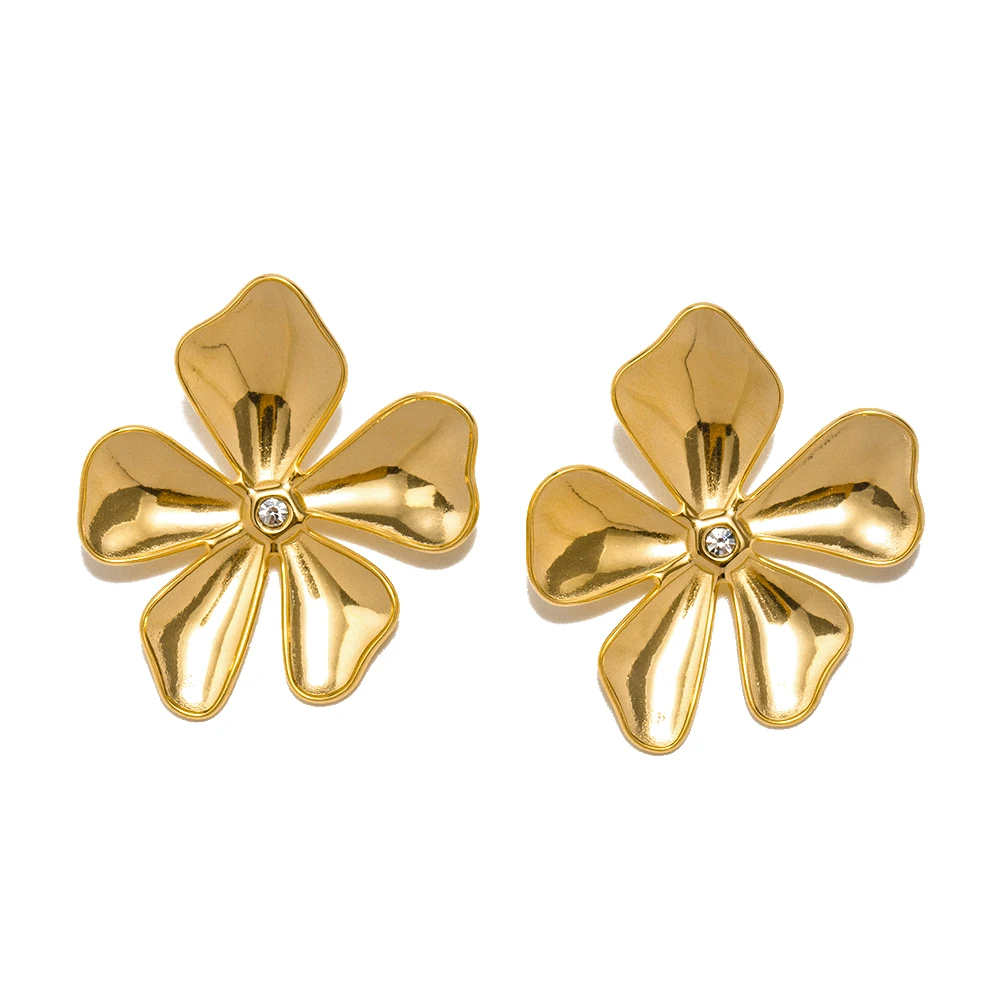 French Vintage Lucky Flower Earrings Luxury Jewelry Stainless Steel 18K Gold Plated Stud Earrings Non Tarnish