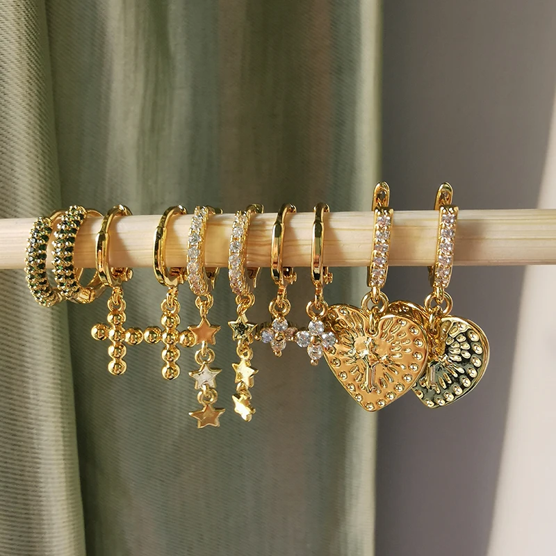 

mexico jewelry 18k gold jewelry fashion drop heart cross earrings huggie hoop earings for women 2020