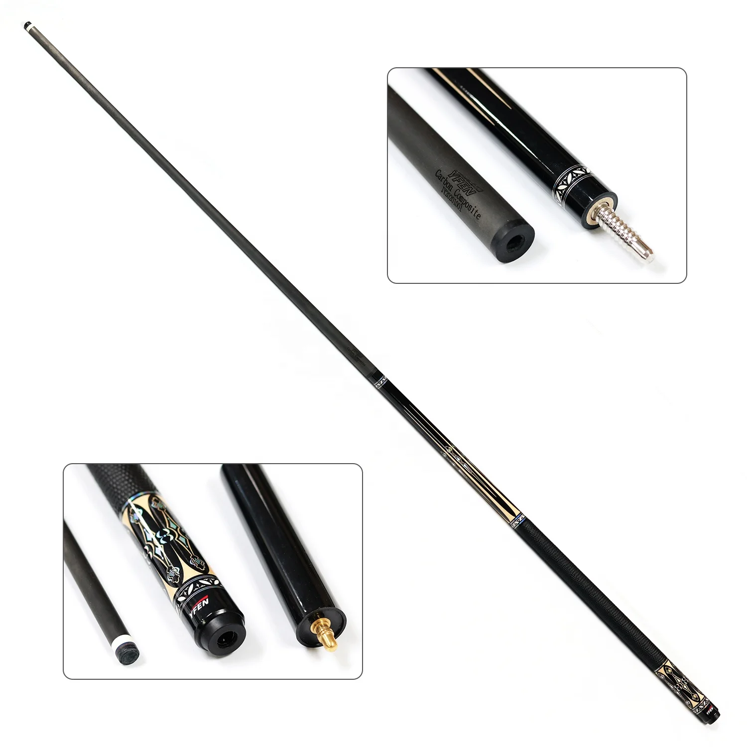 High Quality Yfen Carbon Fiber Shaft Maple Butt 12.5mm 1/2 Billiard Pool Cue With Extension