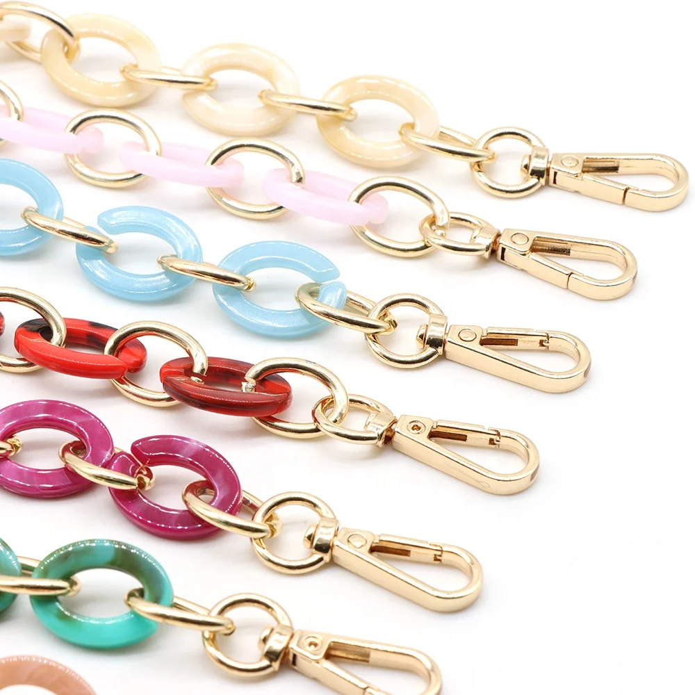 

Original Design High Quality Custom Gold Crossbody Sling Shoulder Rainbow Bag Strap Acrylic Chain For Bags, Multi