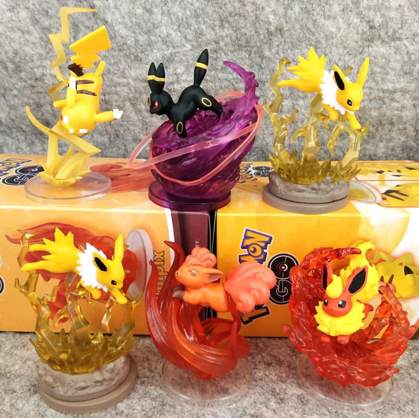 

6pcs/set 10cm Umbreon Eevee figure Blitza Flareon Anime Pokemon Action Figure Dolls Toy car decors, Colorful