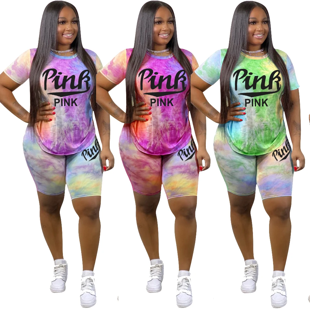 

H1328 Hot seller hot style 2020 summer new tie-dye monogrammed print fashion casual two-piece suit, Green/blue/purple