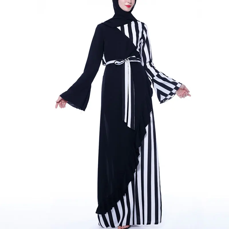 

fashion fancy simple black abaya designs polyester fabric stripes abaya with new models, Black and white