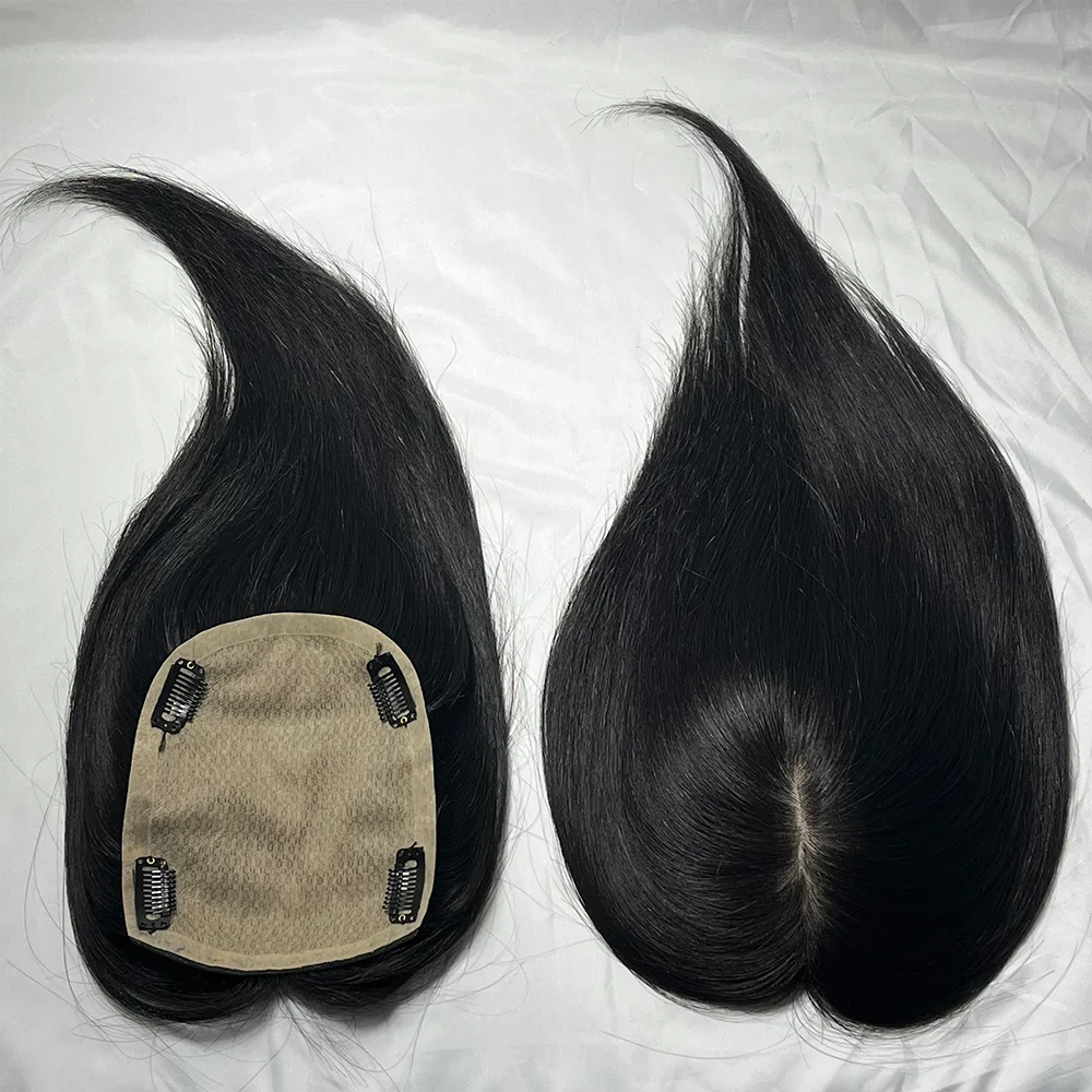 

14x16cm Silk Base Real Human Hair Toppers For Women Natural Hairpiece Top Crown Hair Clip In Hair Extensions women toupee