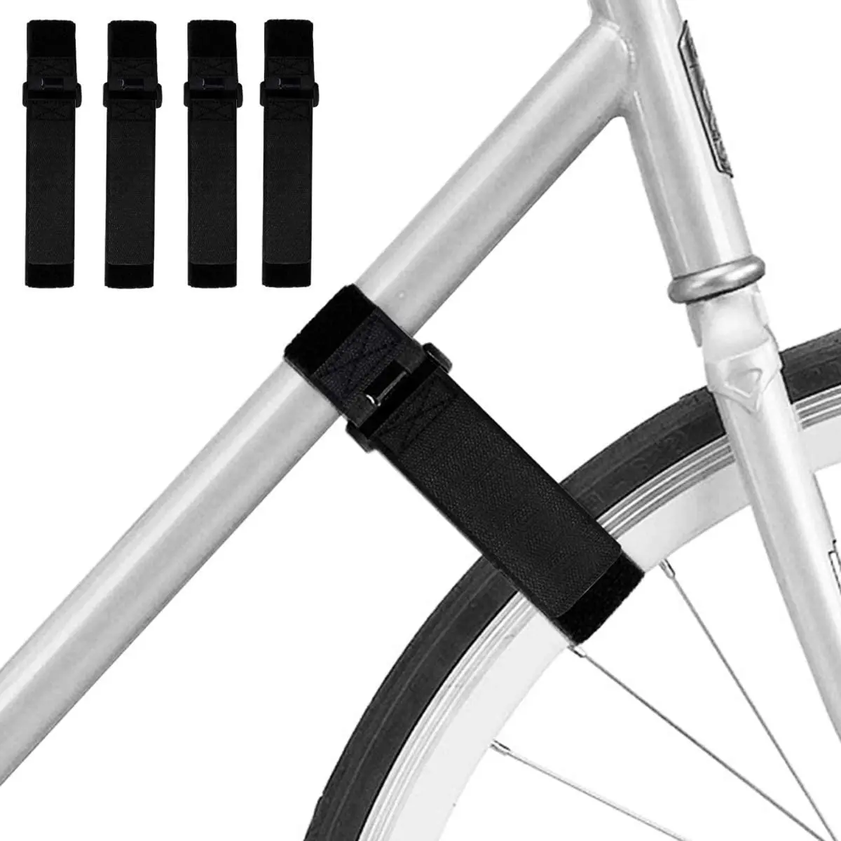 

High Quality nylon webbing Bike Wheel Straps adjustable hook and loop strap mount bike holder, Black or customized