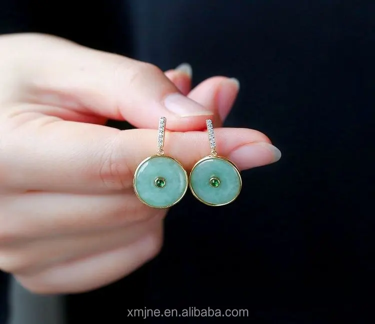 

Certified Grade A Myanmar Jade Earrings 24K Copper Electric-Earrings With Jade Lucky Buckle
