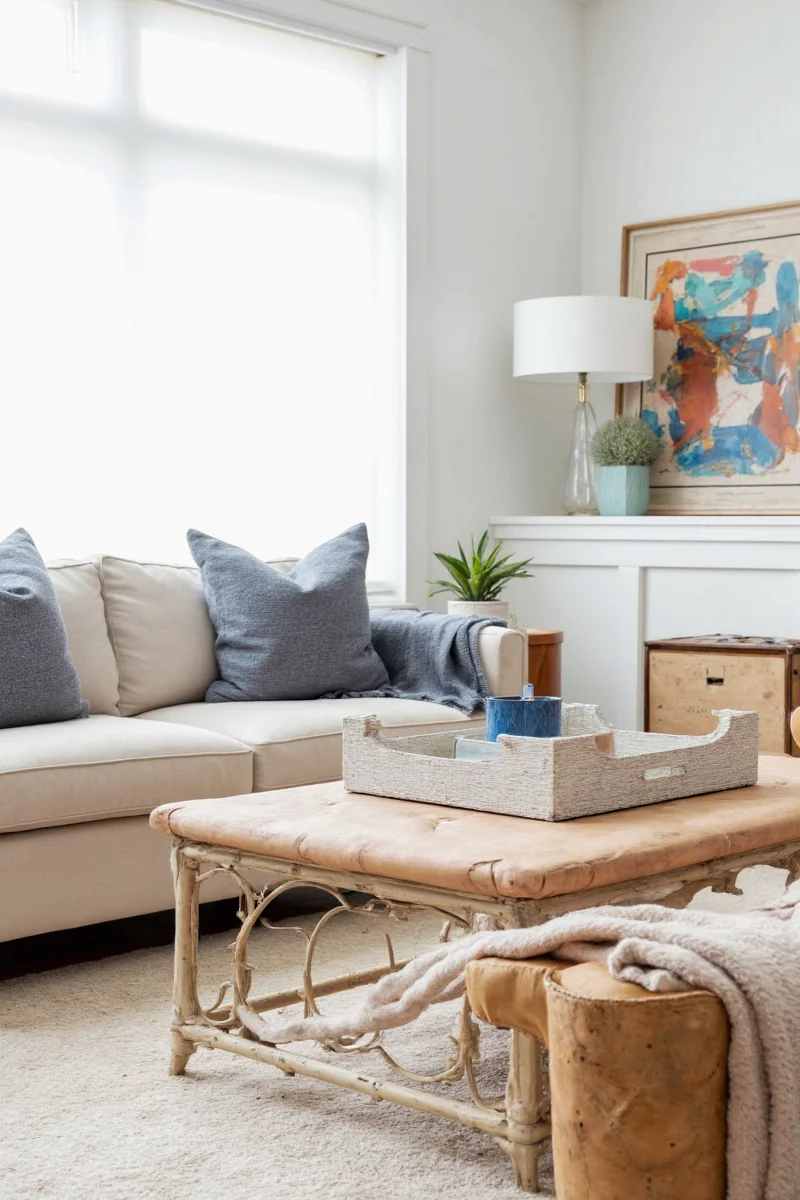 Upholstered square ottoman coffee table