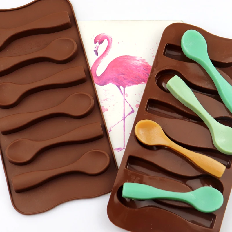 

088 6 cavity spoon silicone chocolate cake mold for baking, home diy hand make ice cube tray cake mold