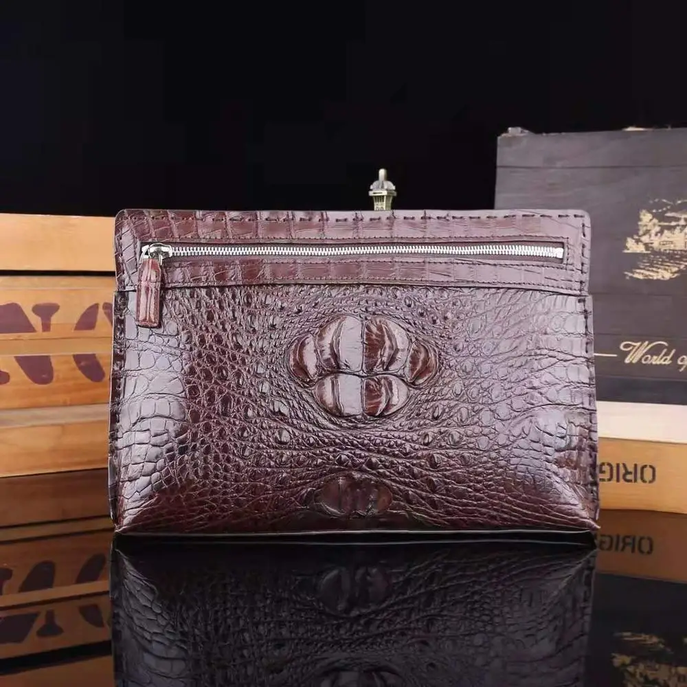 

Luxury fashion design Real Crocodile Skin Leather wallet customized purse Envelope bag, Brown