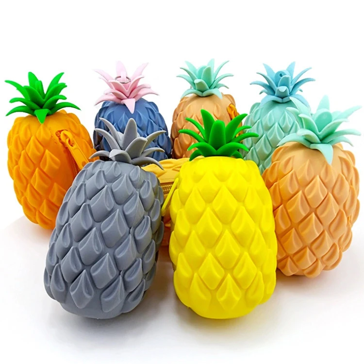 

Cheap Silicone Rubber Girls Mini Wallet 3D Cute Pineapple Zipper Change Coin Purse, Blue, yellow, grey, green etc