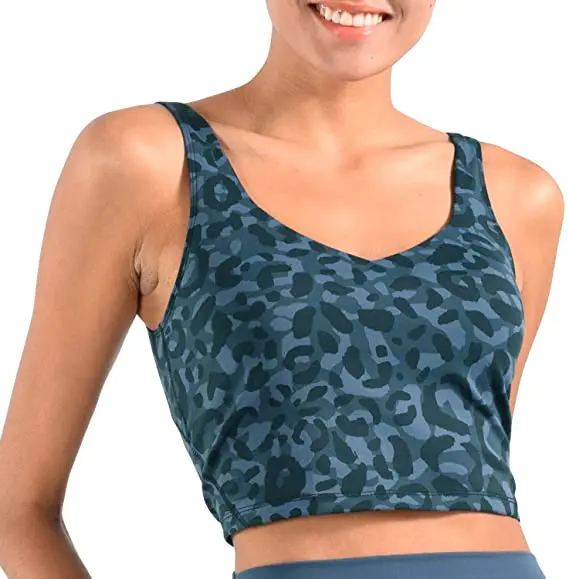 

SY0706 Women animal leopard camouflage printed four way stretchy cropped removable padding sports bra tank top vest