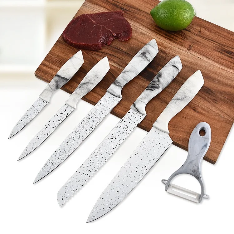
Good Quality Ceramic Color 6 piece kitchen Knife set with Peeler and Scissor Utility Knife 