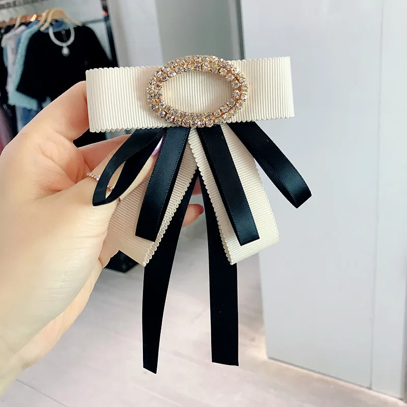 

bow tie oval crystal diamond accessories brooch pin canvas fabric ribbon bowknot butterfly safety pin brooch men women gift, Picture