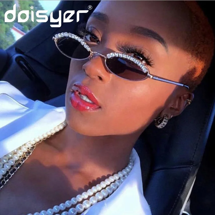 

DOISYER 2020 Luxury small metal frame oval rhinestone diamond vintage cat eye sunglasses for women, C1,c2,c3,c4,c5,c6,c7