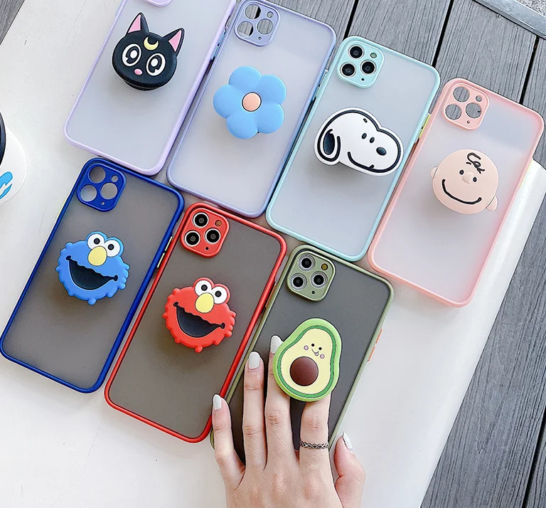 

3D Camera protection border cartoon avocado holder stand phone case for iphone 11 Pro Max X XR XS 6S 7 8 plus SE 2020 Cover gift