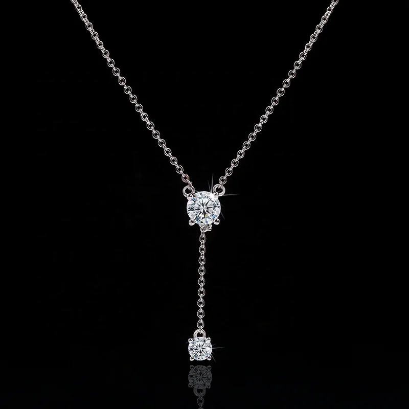 

Luxury Genuine Pendant Necklace Round Cut Cubic Zirconia Necklace Charms Bride Wedding Chain Necklace Gift