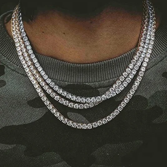 

Cadena De Hombre Hip hop Jewelry Iced Out Bling 4mm 5A+ CZ diamonds 1 Row Tennis Chain Necklace for Men Women