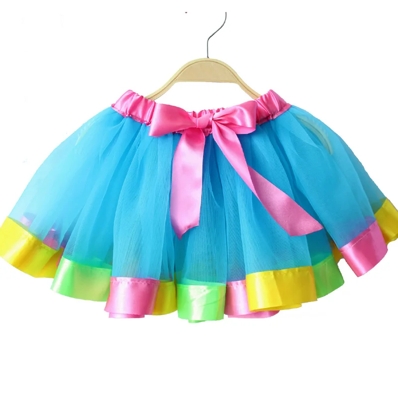 

2021 Baby Girls Tulle Rainbow Ribbon Bow birthday party TUTU Skirts Children Ball Gown Skirts Multi-Layers, As pictures