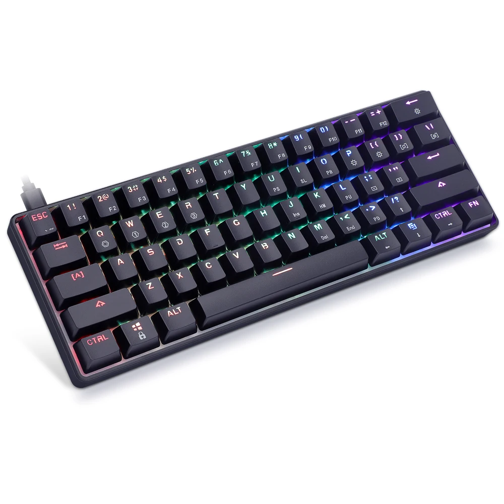 

61 Keys RGB LED Backlit Wired and Wireless Multi Color GK61 SK61 Mechanical Gaming Keyboard, Black/ white