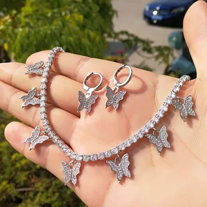 2020 hot sale 3mm choker butterfly tennis chain necklace custom cz diamond butterfly pendant necklace 2