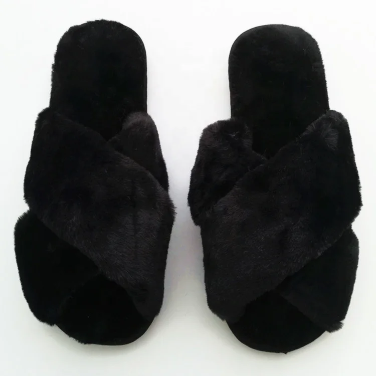 

2018 Cross Faux fur women flat soft warm sole ladies winter indoor home slippers