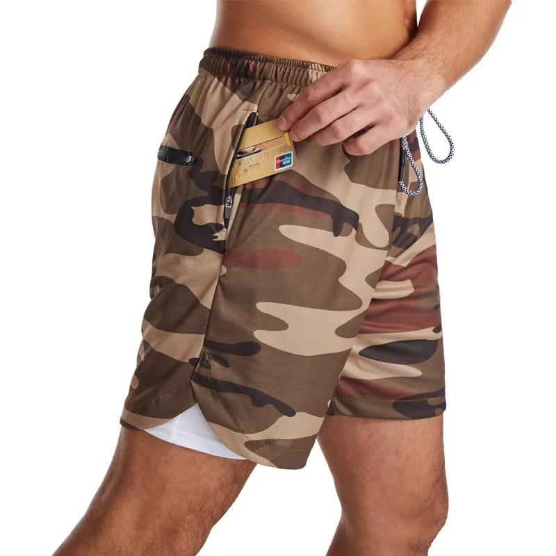 

High Quality Sport Men Quick Drying Gym Short New Double Layer Zipper Fitness Jogging Shorts with pocket